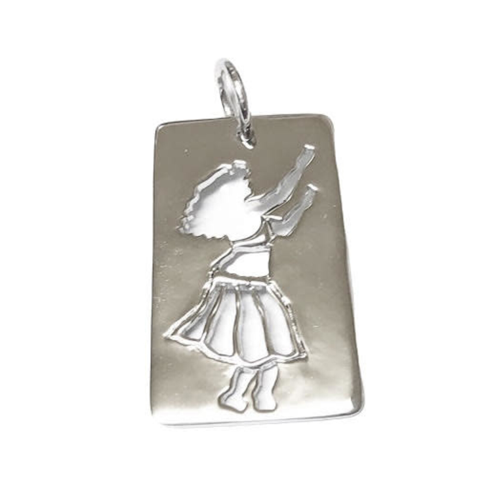 P197R Sterling Silver Hula Wahine (Woman) Cut Out Rhodium Finished Pendant