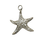 P188R Sterling Silver Rhodium Finish Carved Starfish Pendant