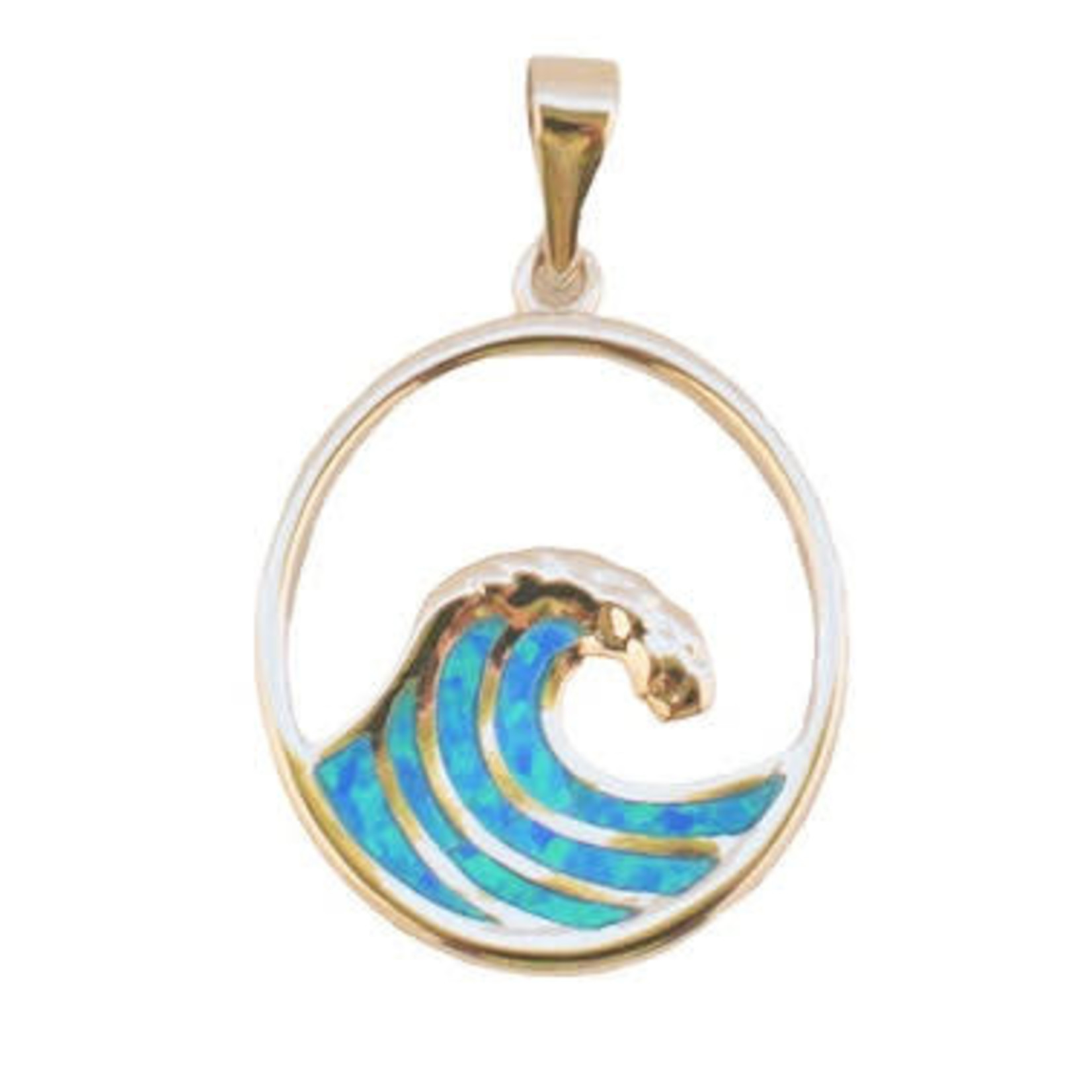 P129 Sterling Silver Synthetic Opal Cresting Wave Pendant Large