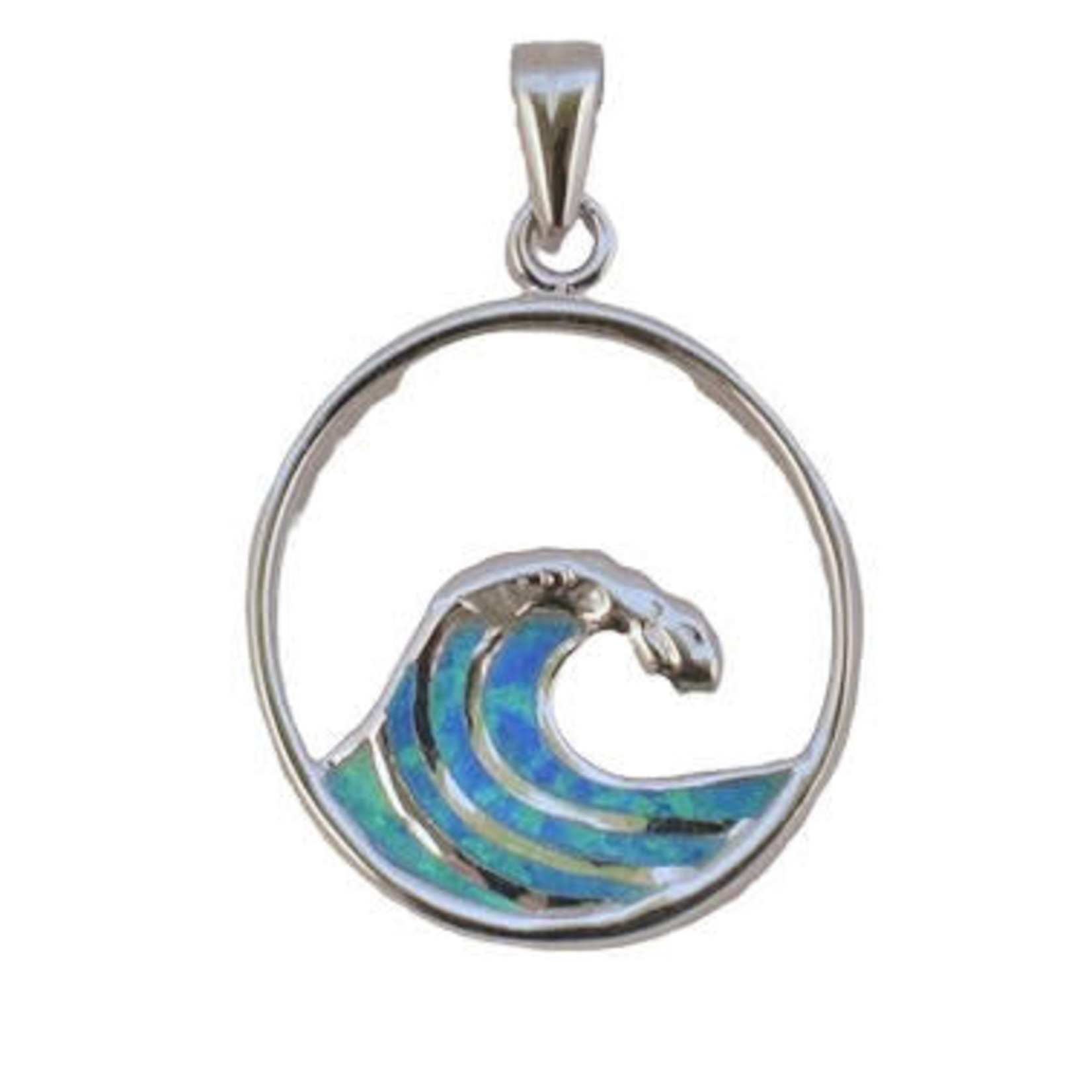 P128 Sterling Silver Synthetic Opal Cresting Wave Pendant Medium