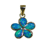 P124 Sterling Silver Synthetic Opal Plumeria Pendant