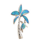 P121 Sterling Silver Synthetic Opal Palm Tree Turtle Pendant