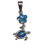 P104 Synthetic Opal Turtle and Plumeria Pendant
