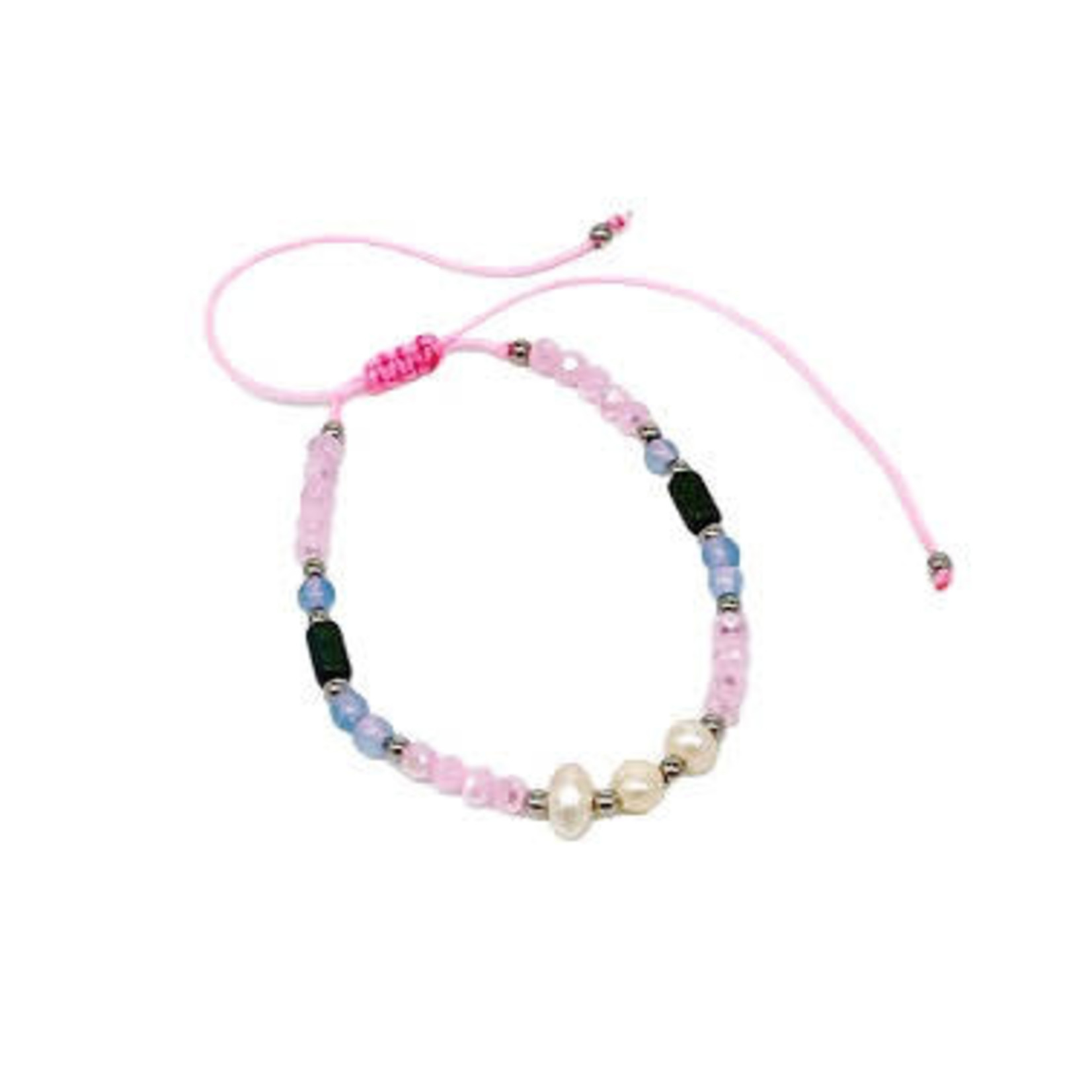 Adjustable Beaded Anklet with Charm Pink Triple Pearl