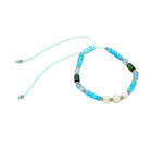 Adjustable Beaded Anklet with Charm Blue Triple Pearl