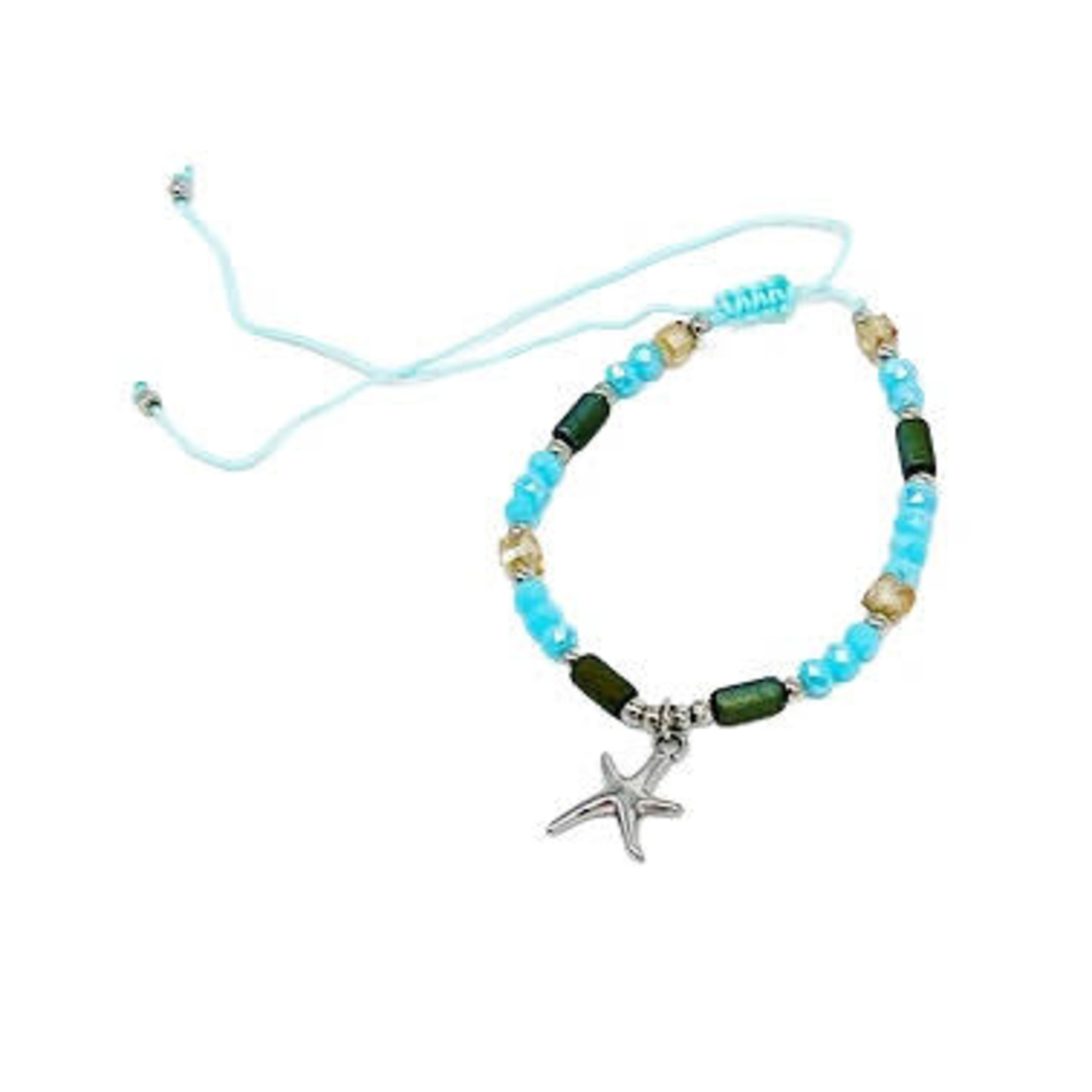 Adjustable Beaded Anklet with Charm Blue Starfish