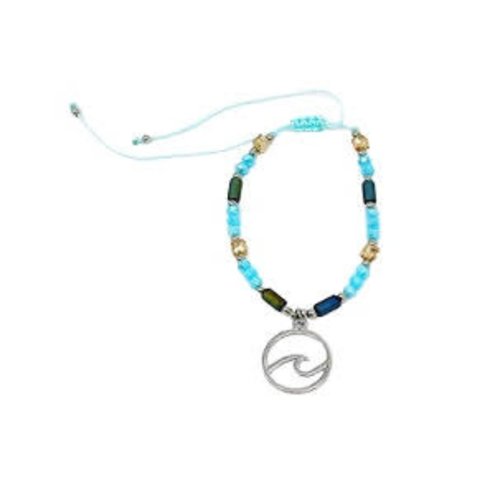 Adjustable Beaded Anklet with Charm Blue Wave