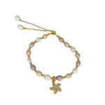 Copper & Freshwater Pearl Adjustable Bracelet Gold Flower with Mixed Pearl