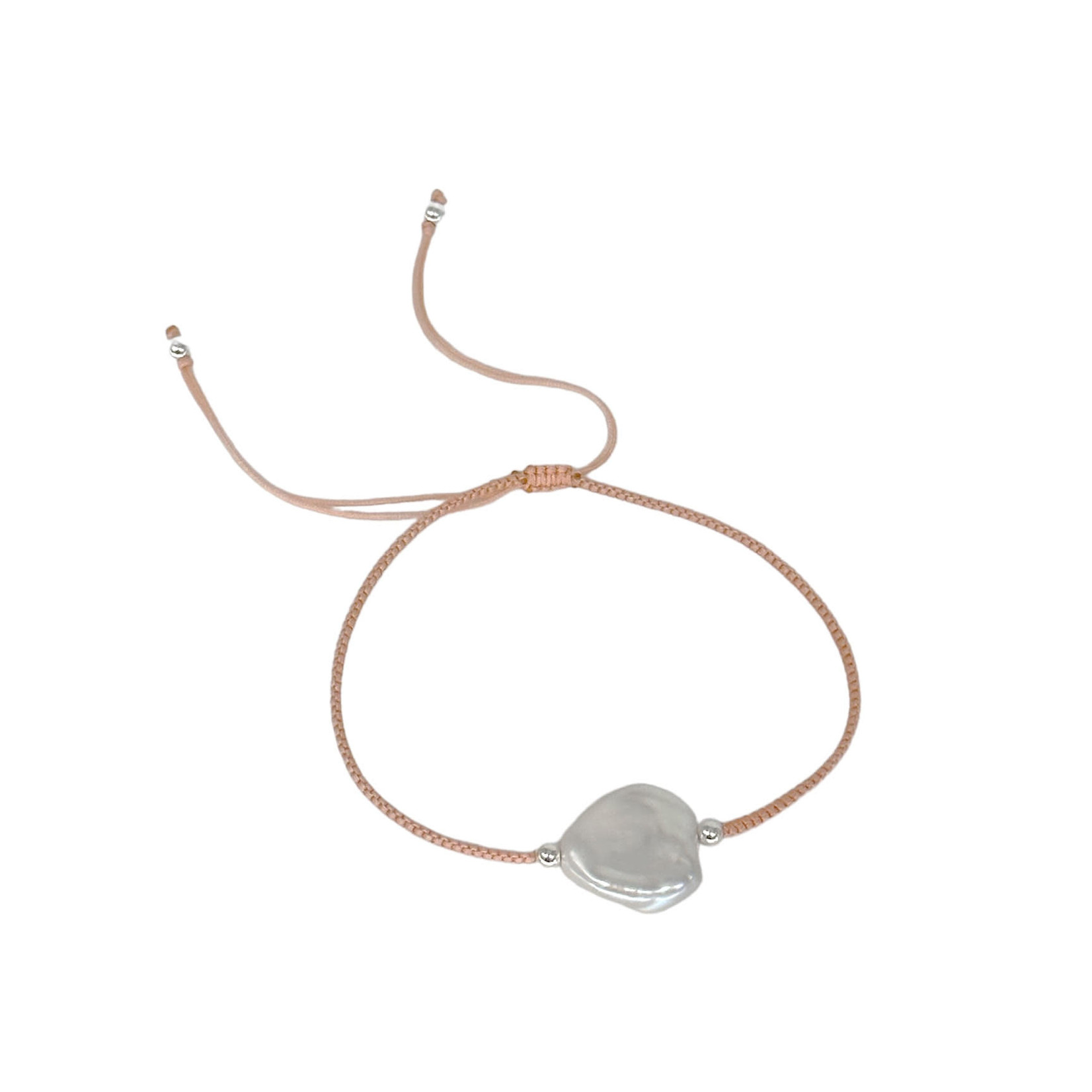 Adjustable String Bracelet with White Coin Pearl Peach