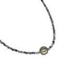 Silver Iolite Tahitian Pearl Adjustable 16-18" 2mm Gemstone Bead Necklace