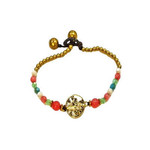 Tree of Life Brass and Glass Bead Bracelet TOL6 Pink/Green/White