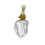 Sterling Silver Baroque Pearl and Yellow Opal Pendant