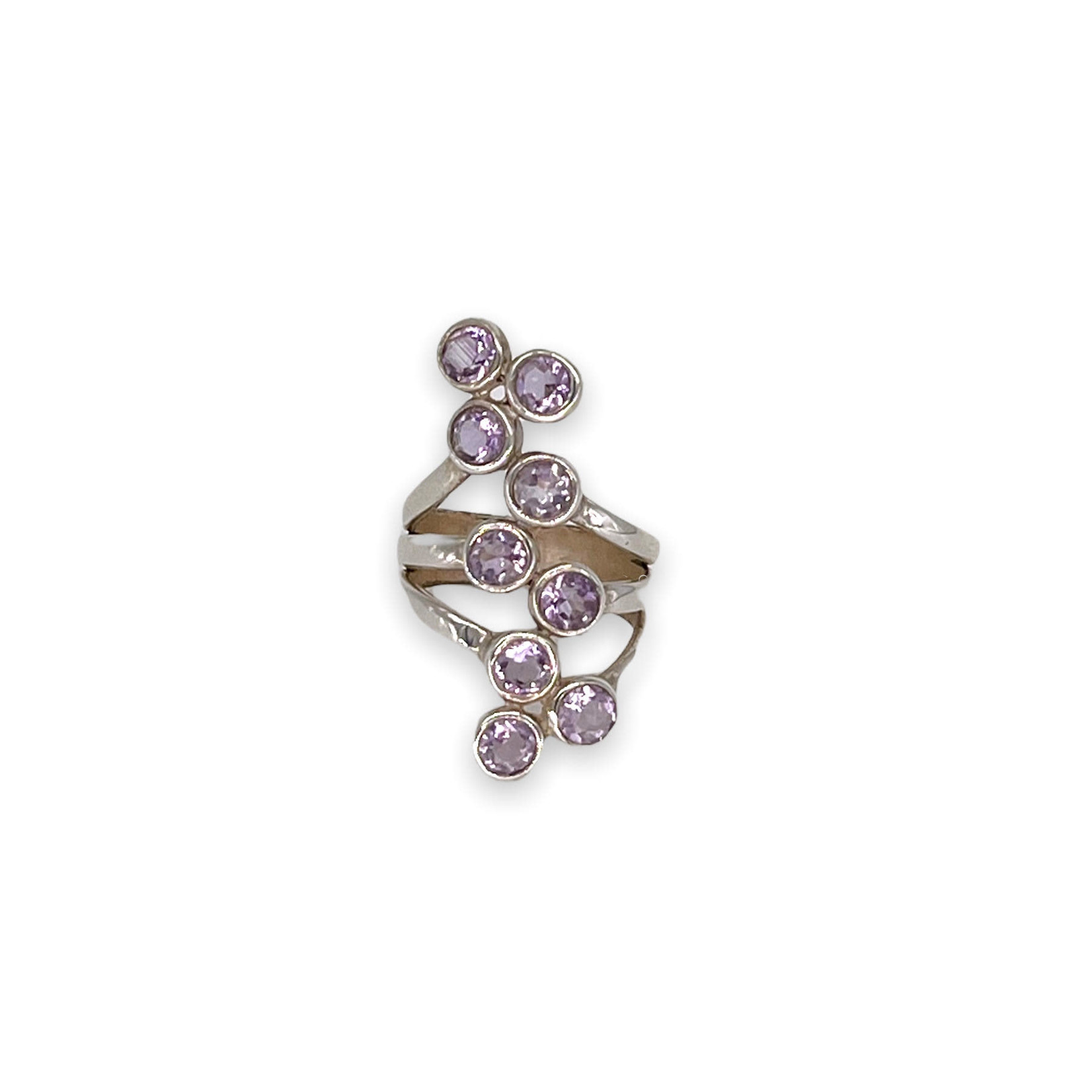 Sterling Silver Amethyst 9 Round Cluster Ring