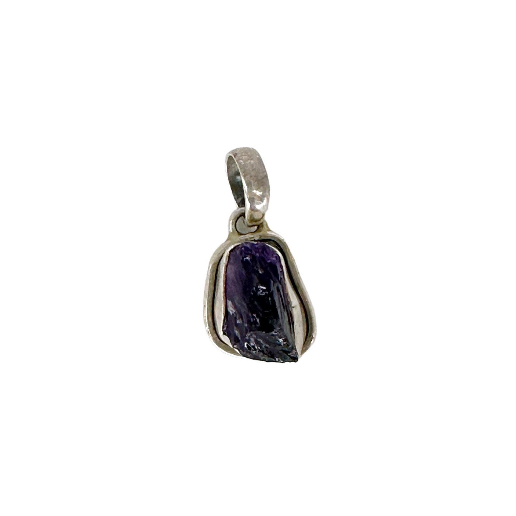Sterling Silver Wrapped  Rough Amethyst Pendant
