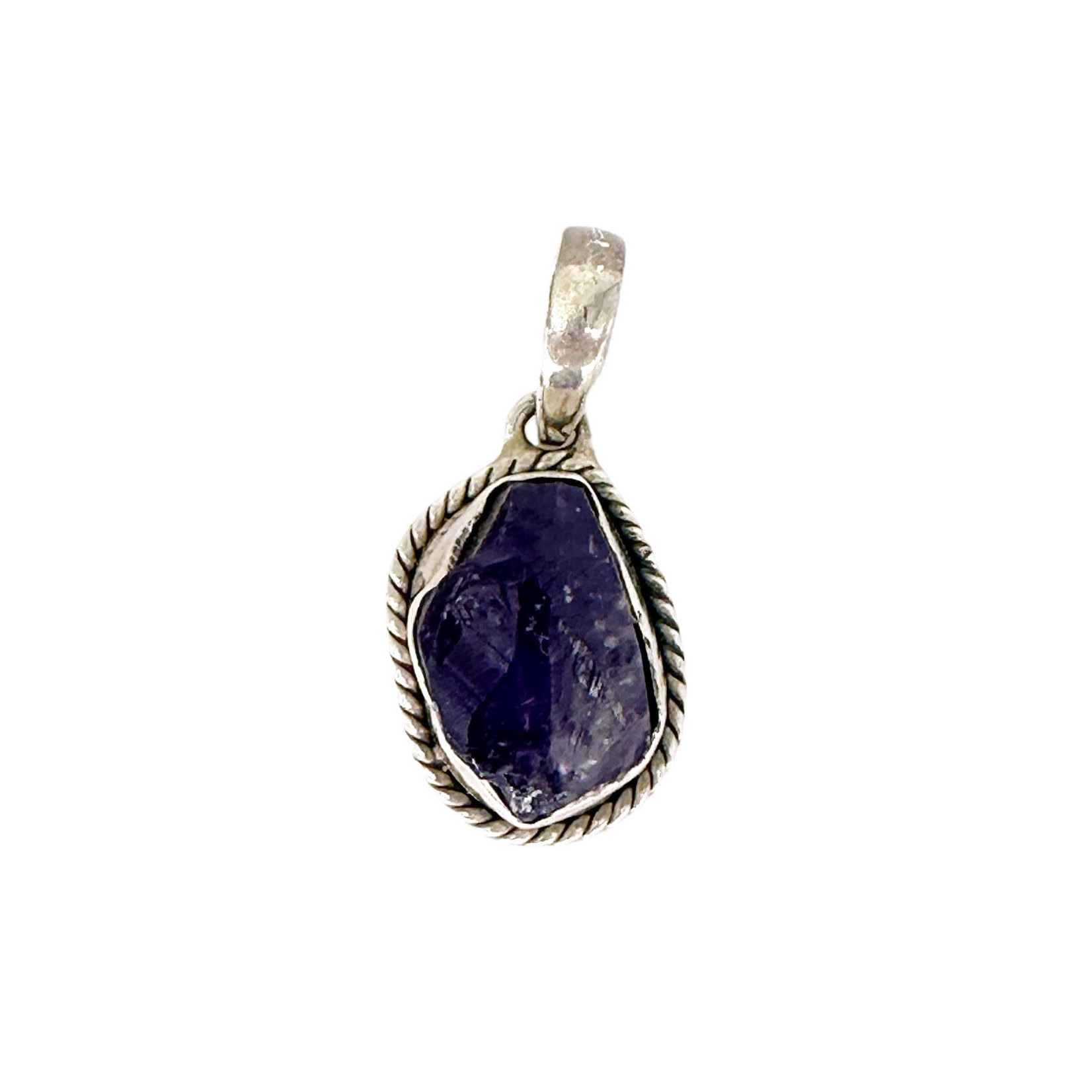 Sterling Silver Wrapped  Rough Amethyst Pendant