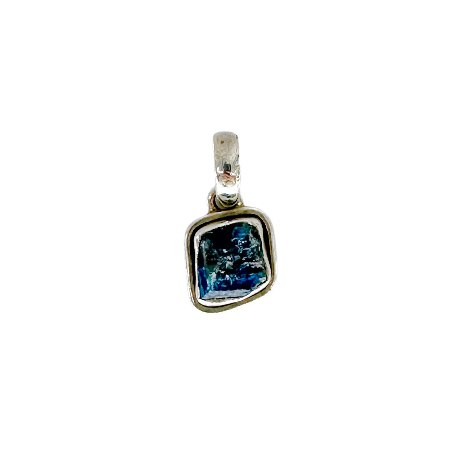 Sterling Silver Wrapped  Rough Cut Neon Apatite Pendant