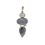 Sterling Silver Rough Cut Silicon, Quartz & CZ Pendant