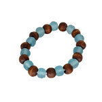 BGL41 Beach Glass & Wood Bracelet Turquoise