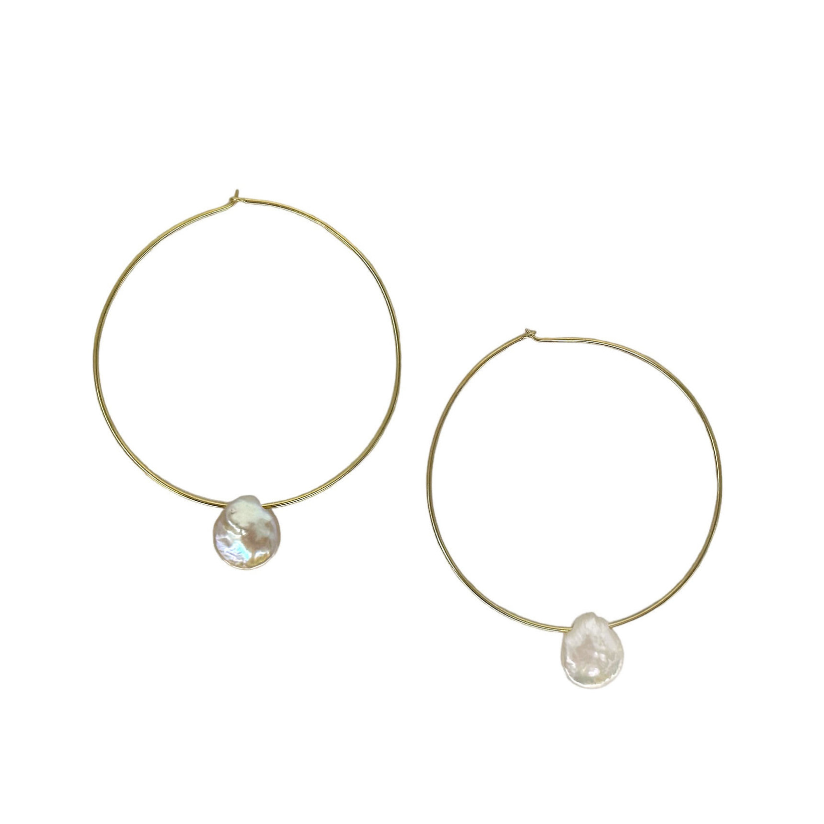 Gold Plated Hoop Earrings with Coin Pearl