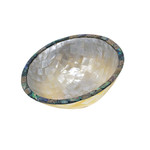 Hand Made Mother of Pearl Round Bowl With Paua Shell Edge 13cm