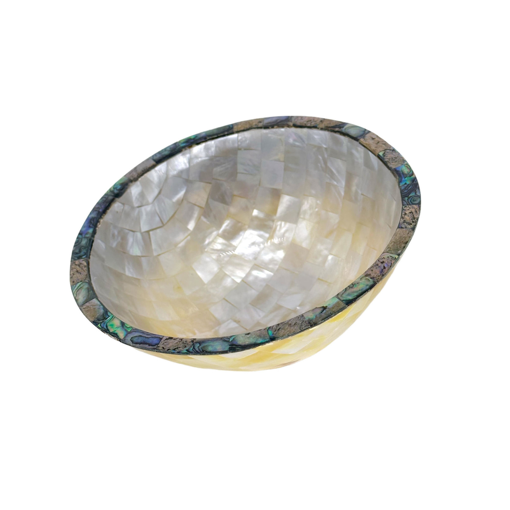 Hand Made Mother of Pearl Round Bowl With Paua Shell Edge 13cm