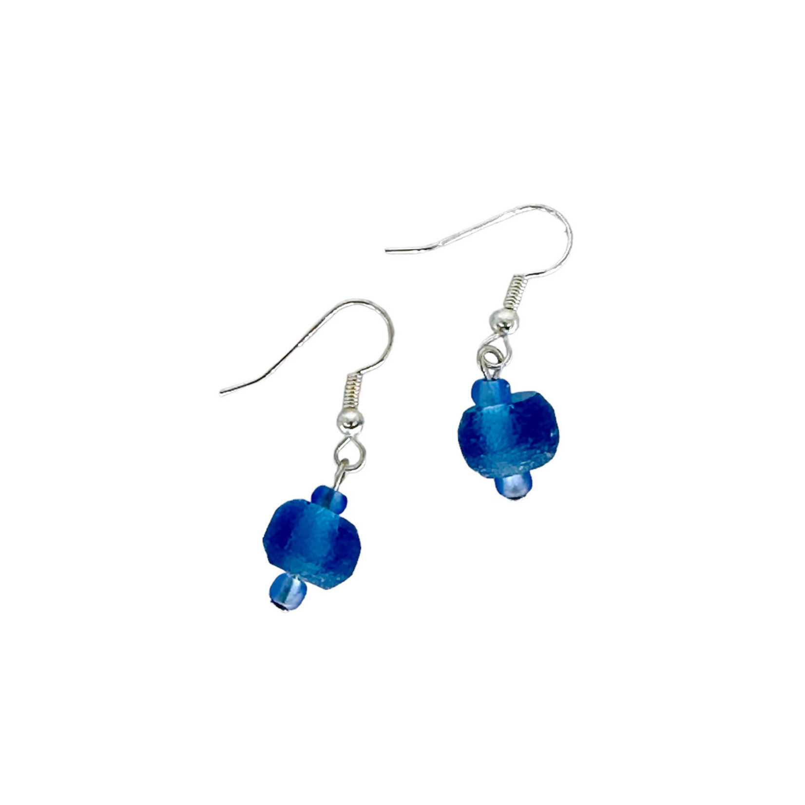 Handmade Beach Glass Earrings Blue