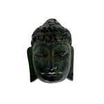 Hand Carved Green Albesia Wood Buddha Head