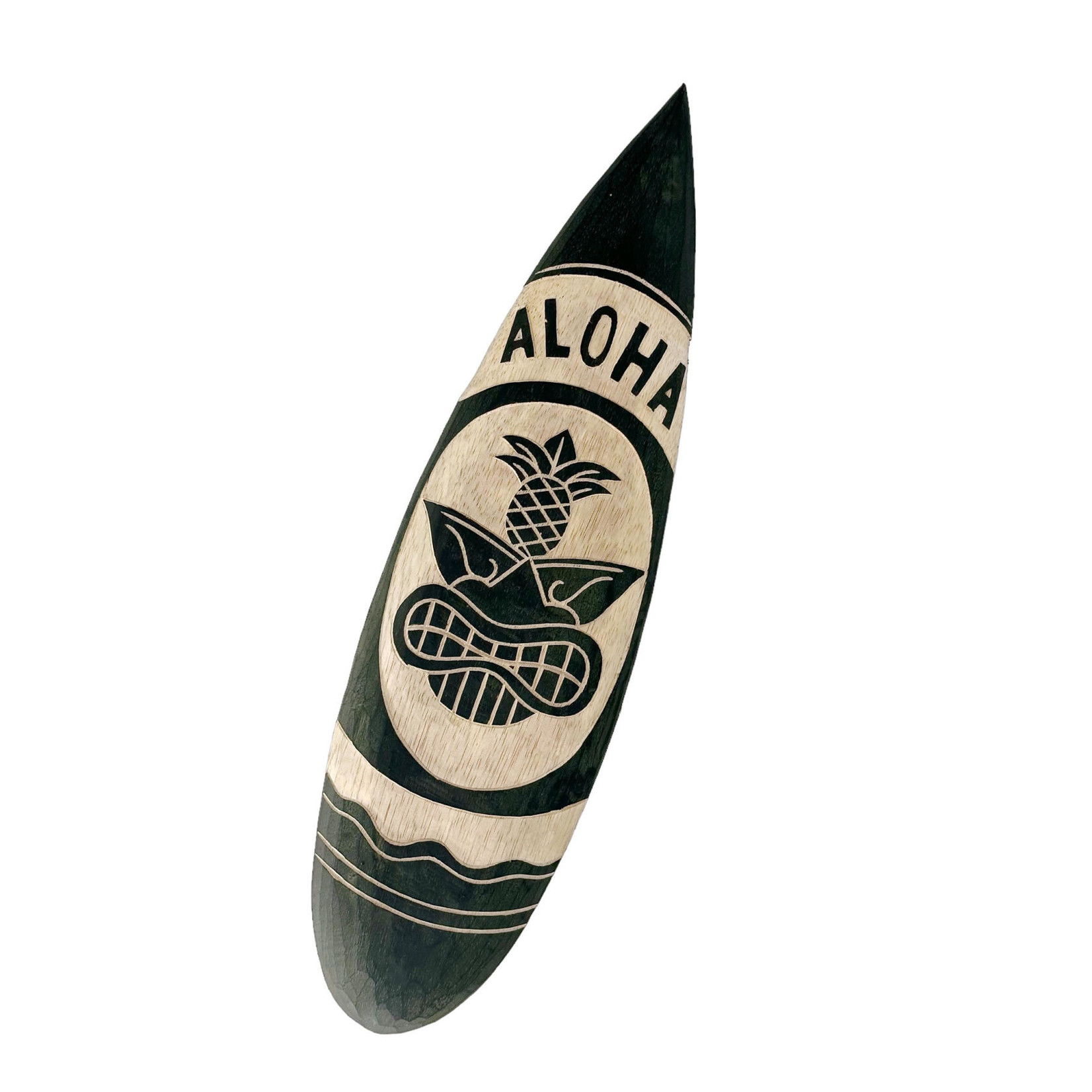 Hand Carved Green Albesia Wood Aloha Pineapple Surfboard