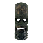 Hand Carved Green Albesia Wood Flower Tiki Mask