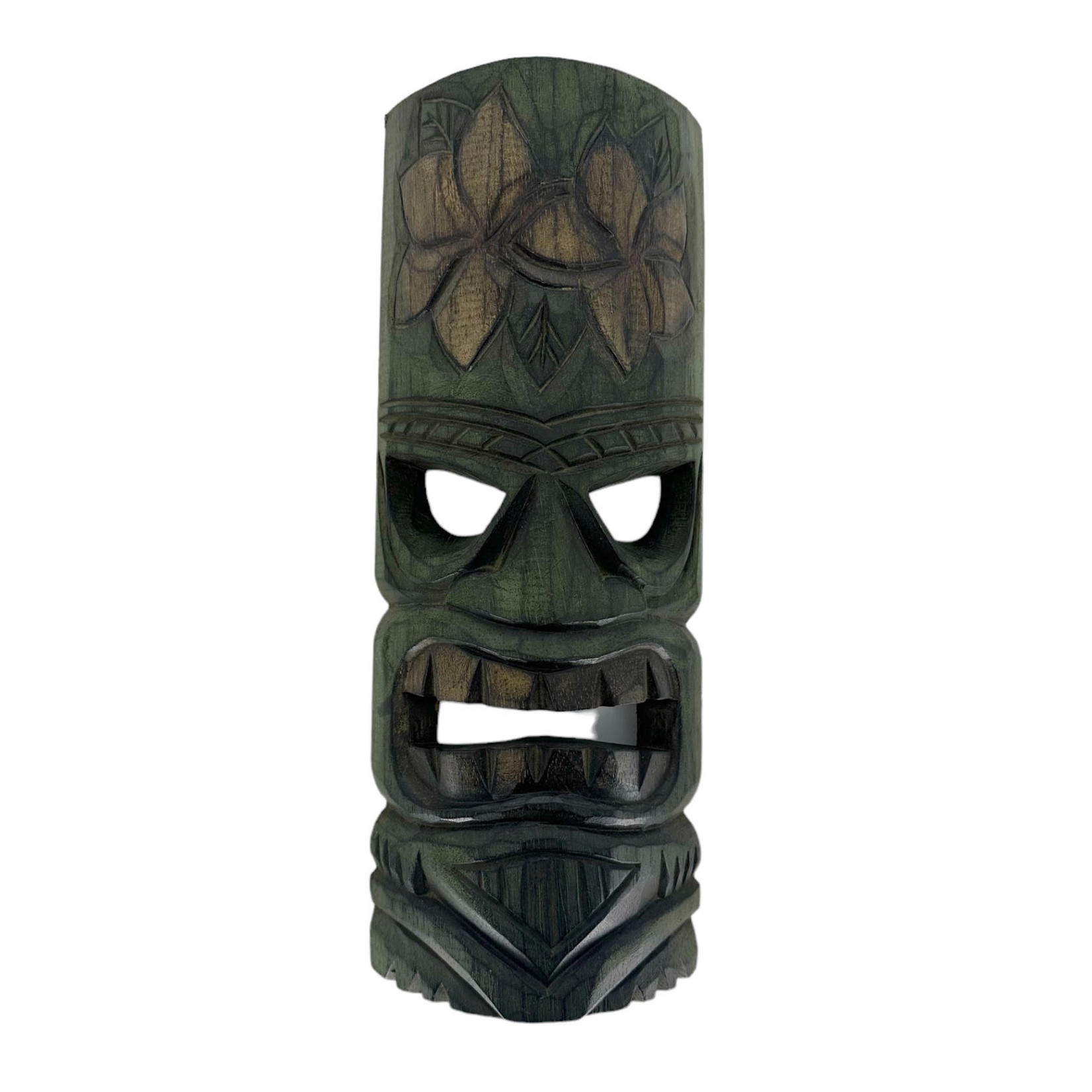 Hand Carved Green Albesia Wood Flower Tiki Mask