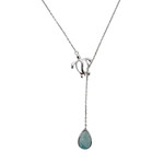 18" Sterling Silver Turtle Necklace with Larimar Drop