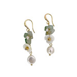 Copper, Jade Chip & Pearl Flower Dangle Earrings