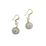 Copper, Jade & Pearl Flower Dangle Earrings