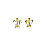 SE497 Sterling Silver Gold Plated CZ Earrings Turtle
