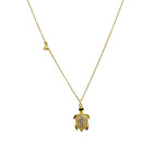 Sterling Silver Gold Plated Necklace with Adjustable Chain CZ Turtle