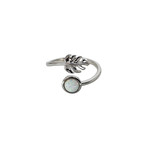 Sterling Silver Adjustable Monstera and Synthetic Opal Ring White