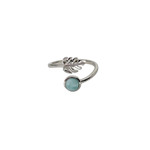 Sterling Silver Adjustable Monstera and Larimar Ring