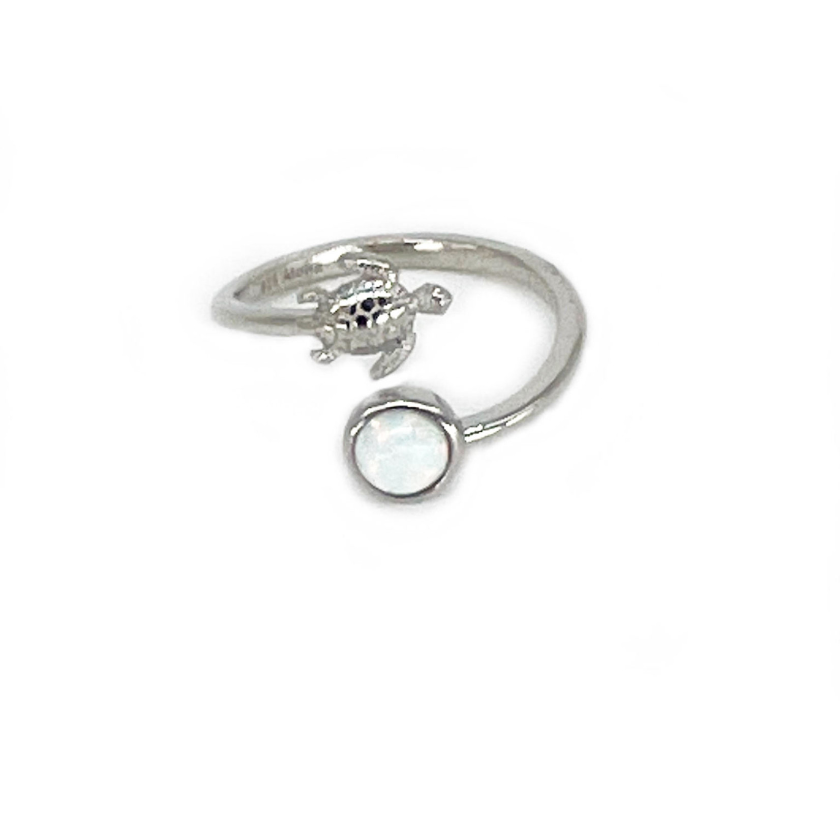 Sterling Silver Adjustable Ring Synthetic Opal and Turtle White