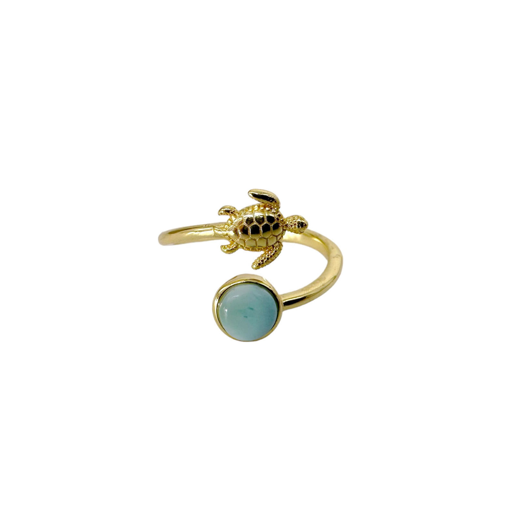 Sterling Silver Gold Plated Adjustable Ring Turtle and Larimar