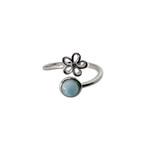 Sterling Silver Adjustable Ring Flower Larimar CZ