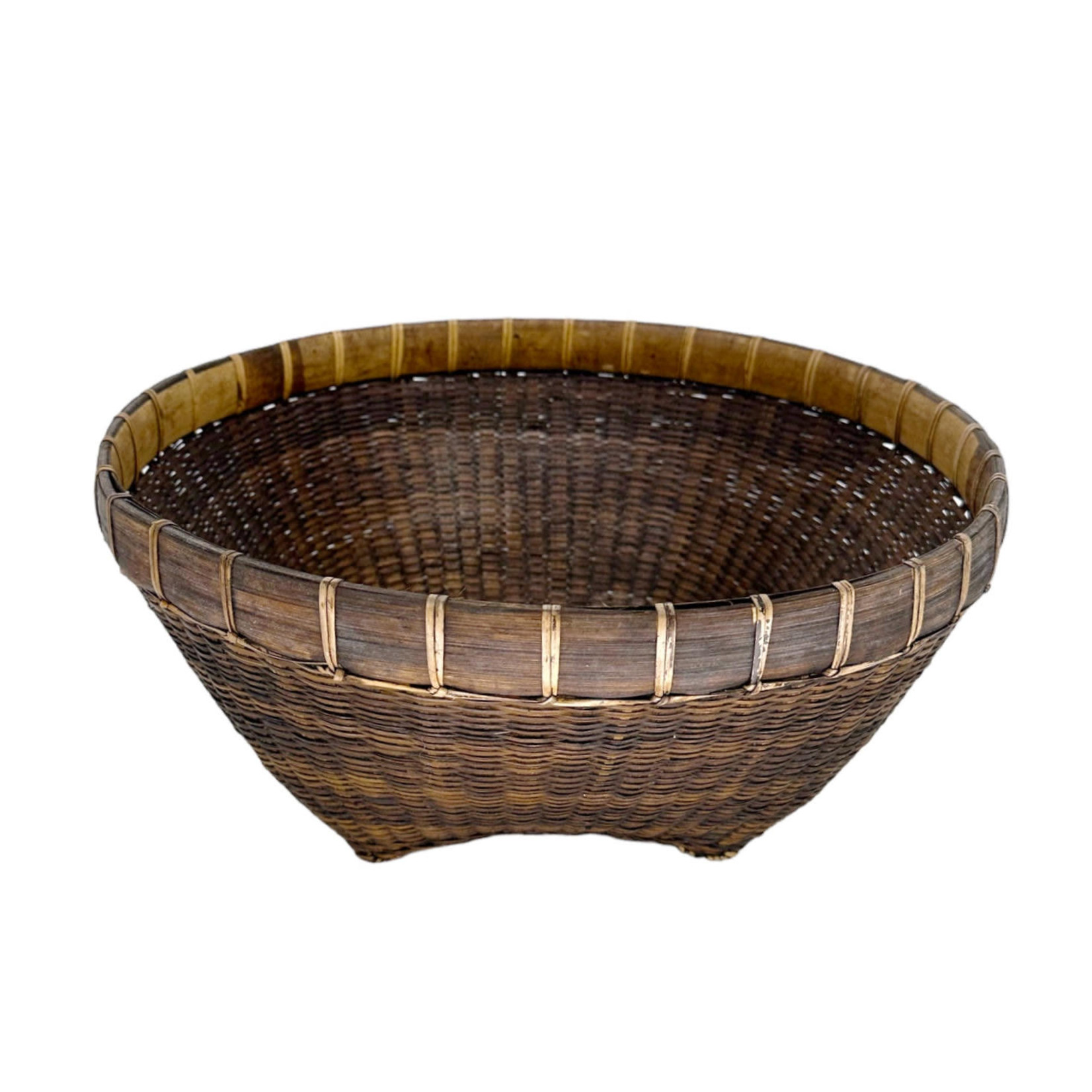 Hand Made Dark Bamboo Basket Size 2 (36cm Diameter x 16cm Deep)