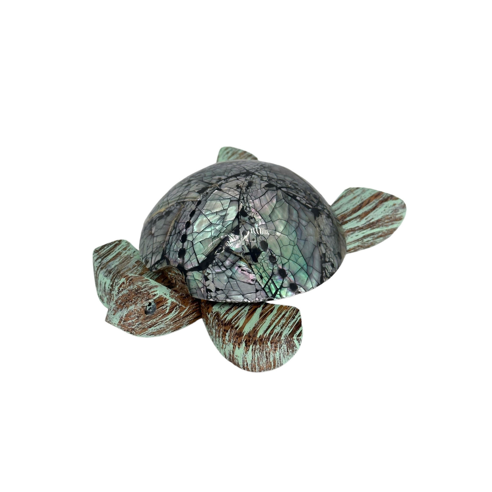 Hand Carved 7 Eye Shell Turtle Green