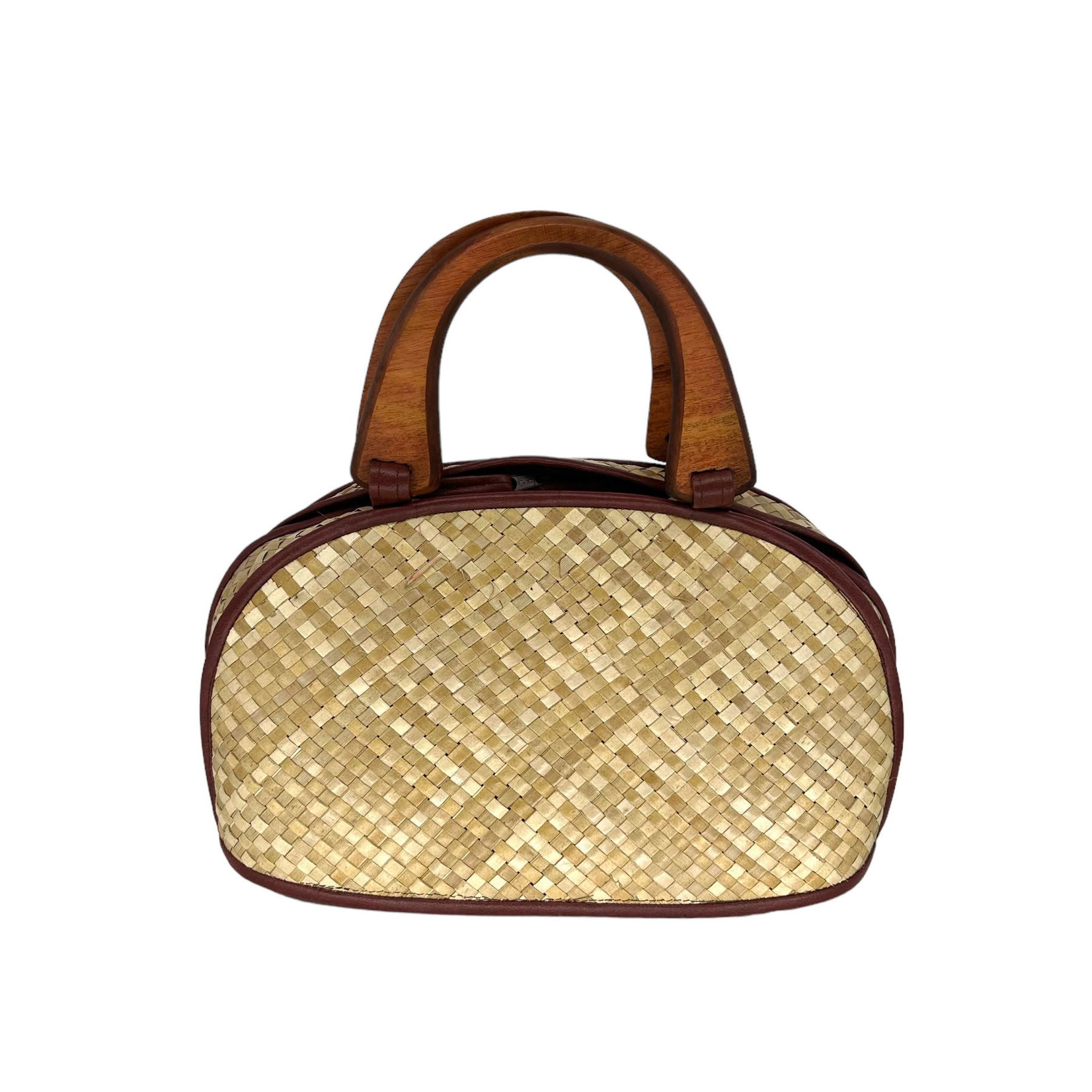 Woven Lauhala Bag with Wood Handles Hoawa