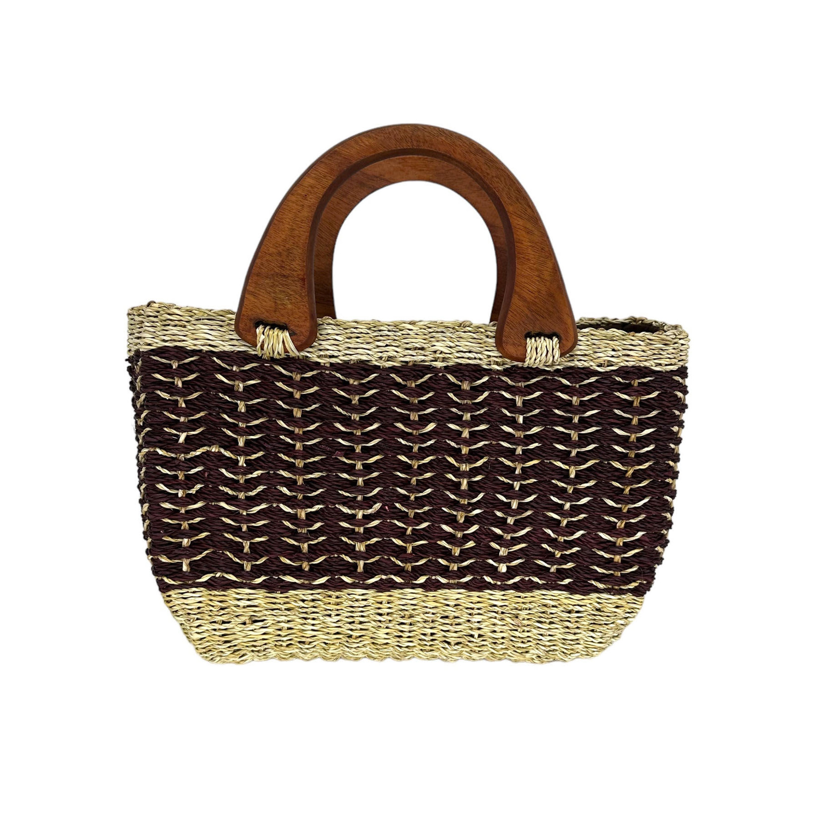 Woven Lauhala Bag with Wood Handles Maiapilo