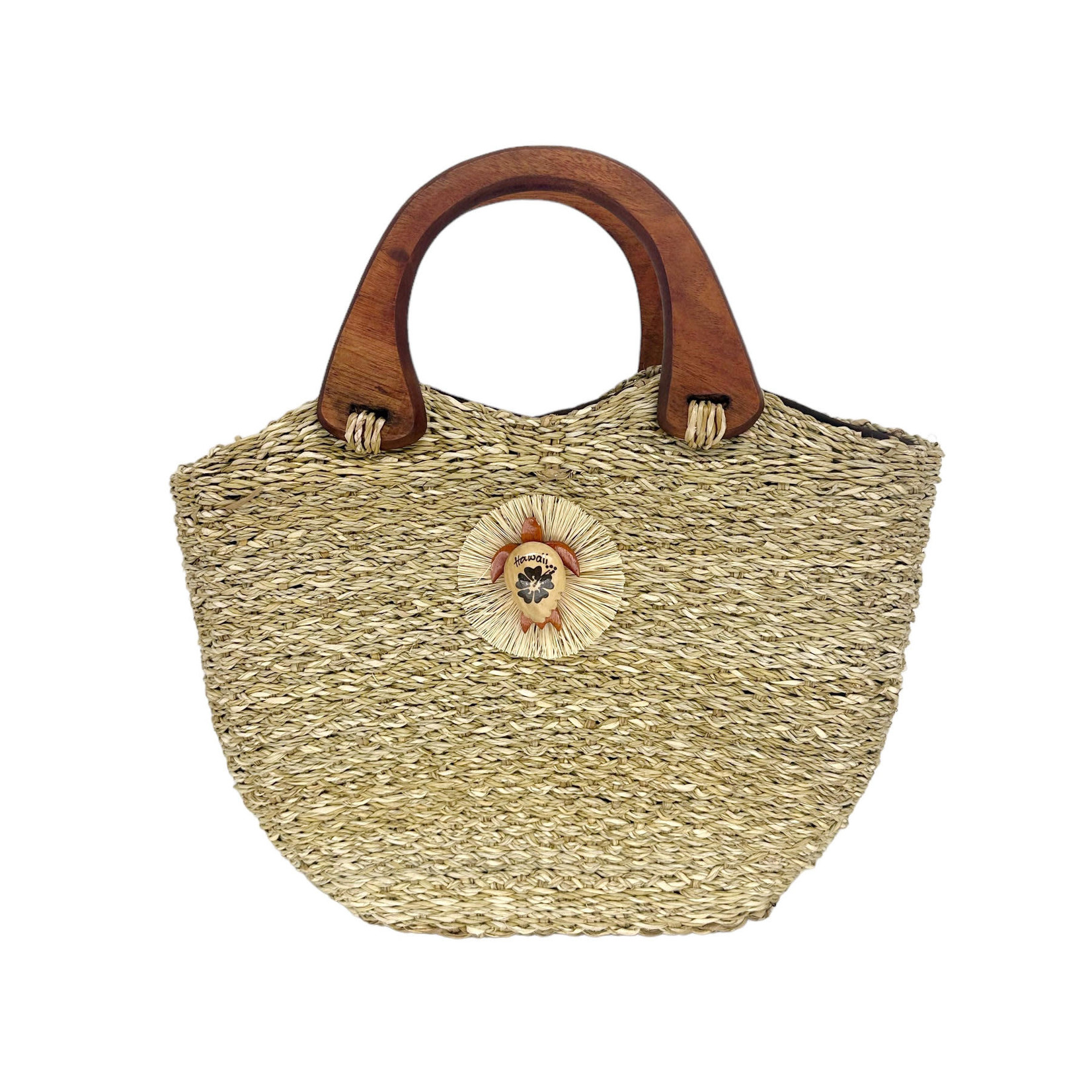 Woven Lauhala Bag with Wood Handles Pawale