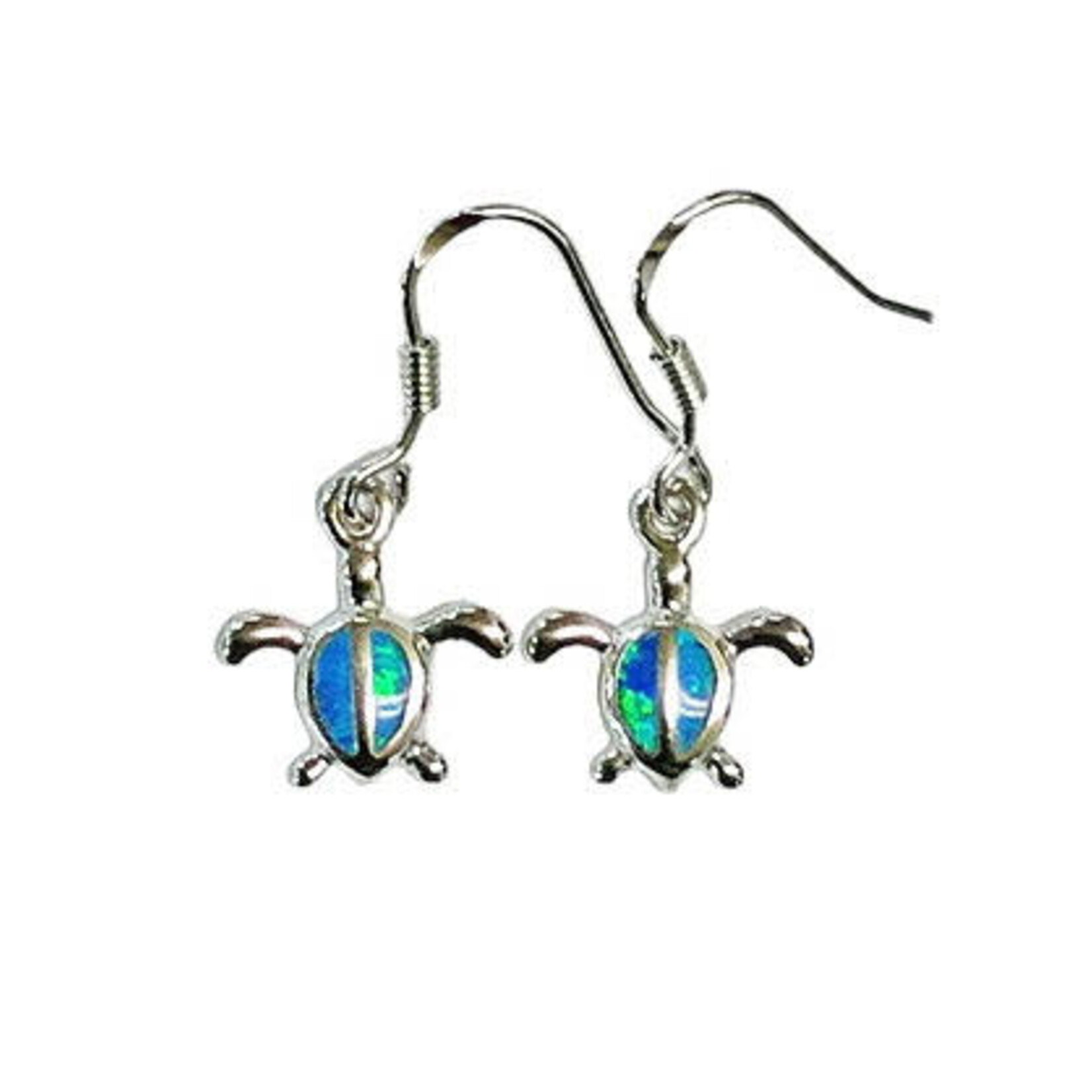 SE108 Sterling Silver Synthetic Opal Turtle Dangle Earrings