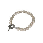 7mm White Cultured Pearl Bracelet with Sterling Silver Heart Toggle Clasp