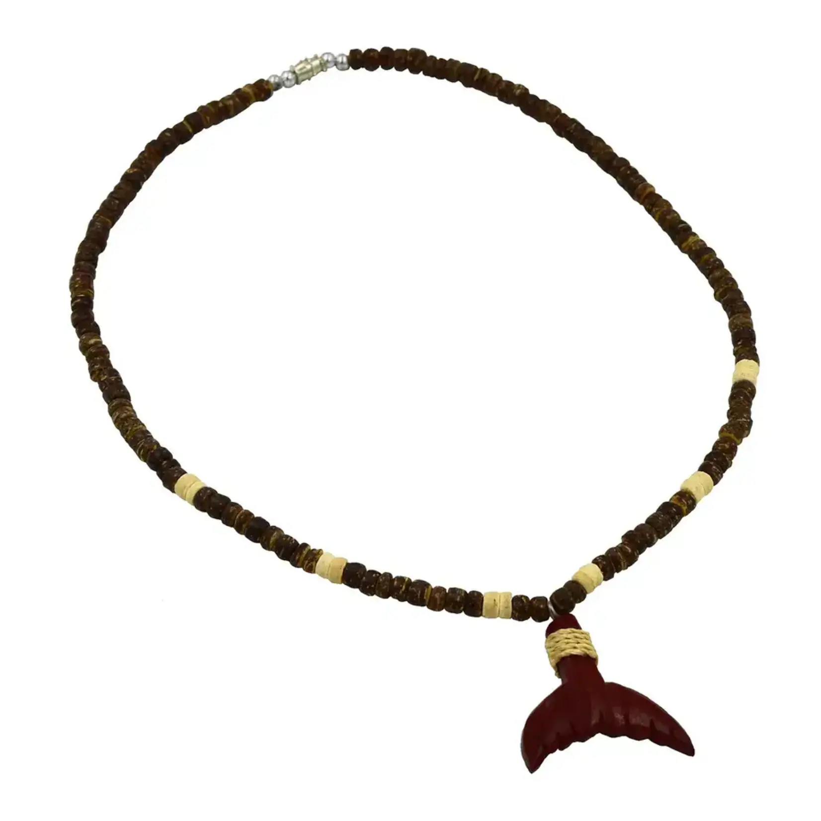 18" Coconut Shell Bead Whale Tail Necklace