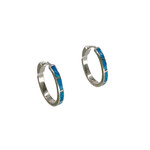 SE502 Sterling Silver Synthetic Opal Oval Hoop Earrings
