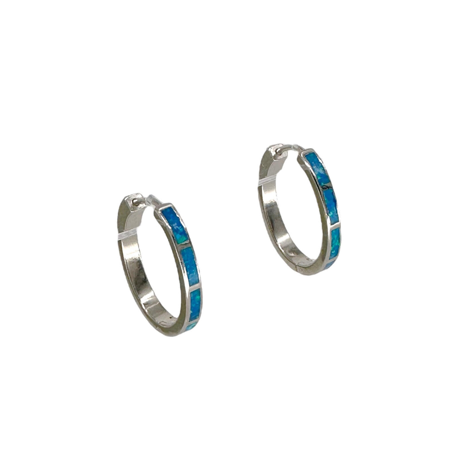 SE503 Sterling Silver Synthetic Opal Small Hoop Earrings